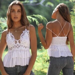 Free People Adella Cami White Lace V-Neck Sleeveless Camisole XS NWT